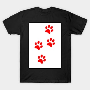 Red Pawprints on White T-Shirt